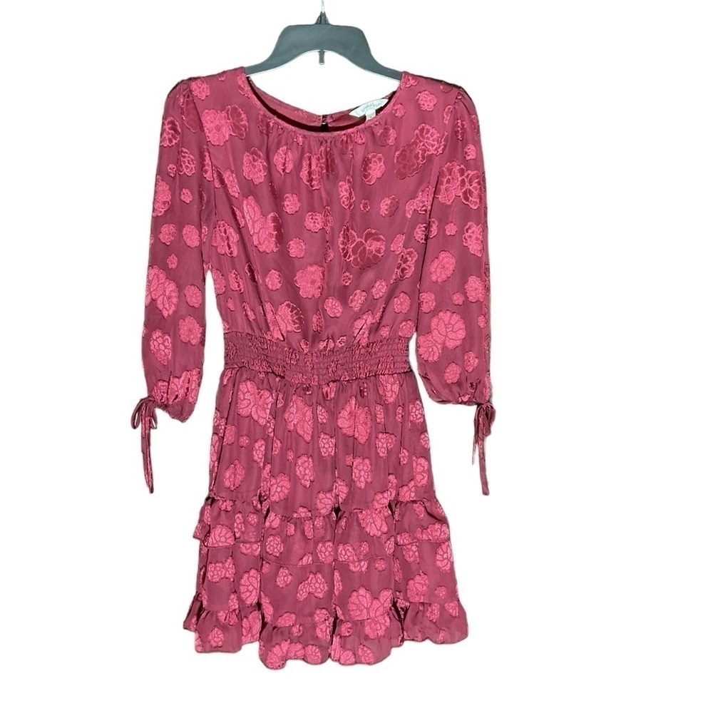 Speechless Maroon Floral 3/4 Length Sleeve Mini Dress Ruffle